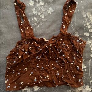 PacSun La Hearts Brown Floral Ruched Tie Front Crop Tank Top Size Small